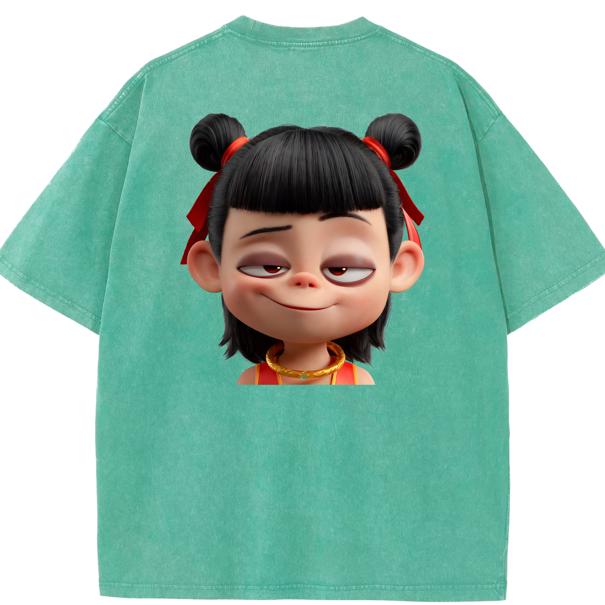 （画像用） Ne Zha 2 ナタ 魔童の大暴れ 綿100% ヴィンテージ風 半袖Tシャツ（背面プリント）